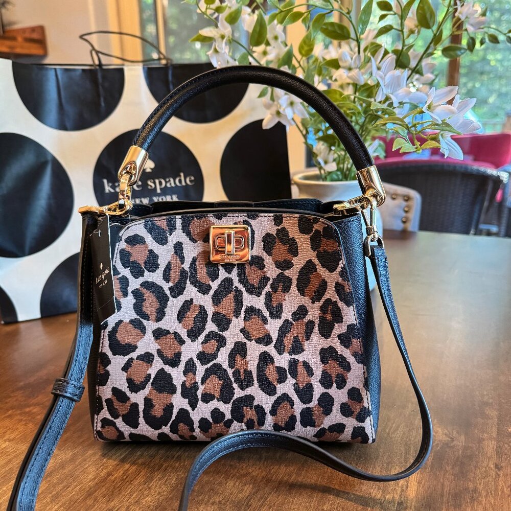 Kate Spade Phoebe Small Satchel Crossbody Bucket Purse - Spotted Leopard